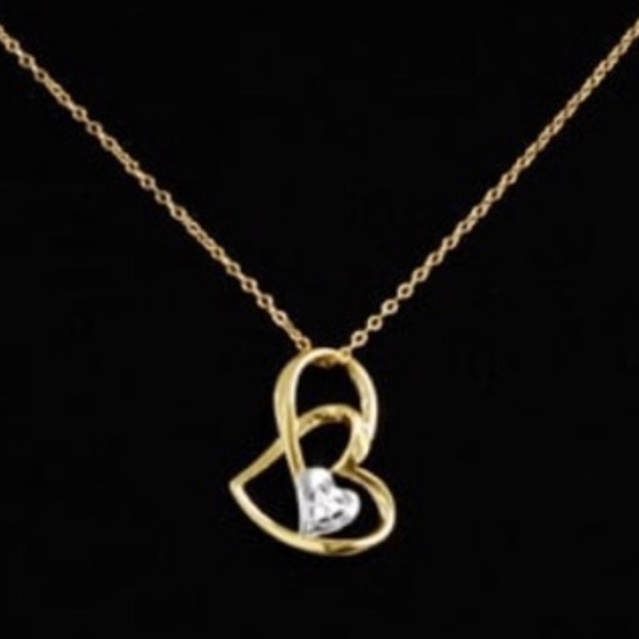 14K Diamond Floating Heart Necklace Valentine - Picture 7 of 10